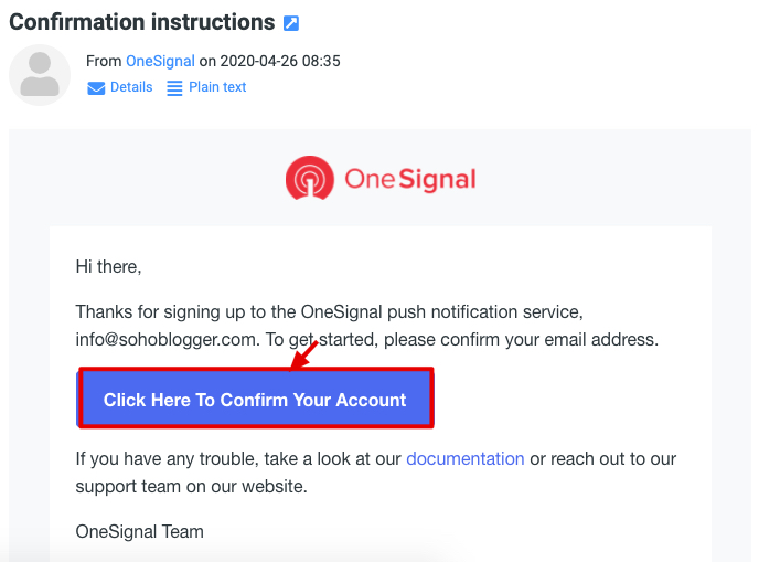 Onesignal confirm email