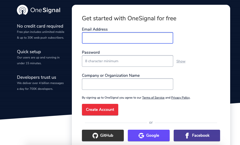 create Onesignal account